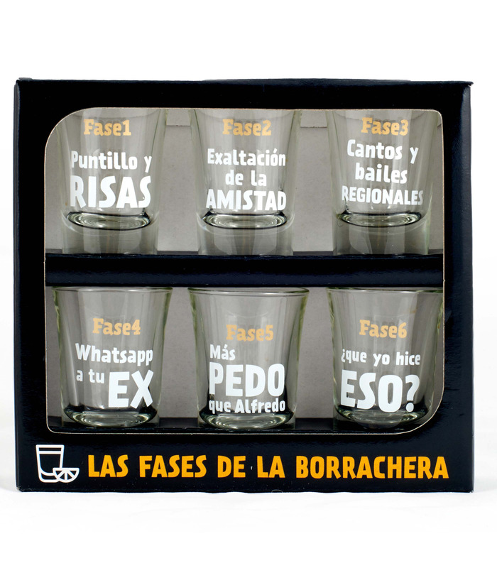 Pack de 6 vasos de chupito: las fases de la borrachera